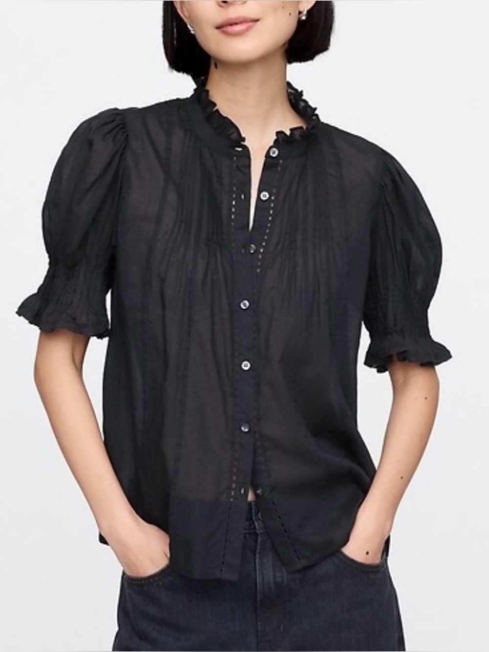 Gap Pintuck Ruffle Blouse Button Up Shirt - Picture 2 of 10